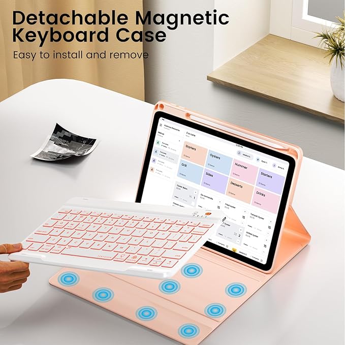 OYEEICE for iPad 9th Generation Case with Keyboard 10.2'' - 7 Color Backlit Wireless Keyboard Cover with Pencil Holder for iPad 9th/8th/7th Gen 10.2 inch, iPad Air 3rd Gen & iPad Pro 10.5" - Pink