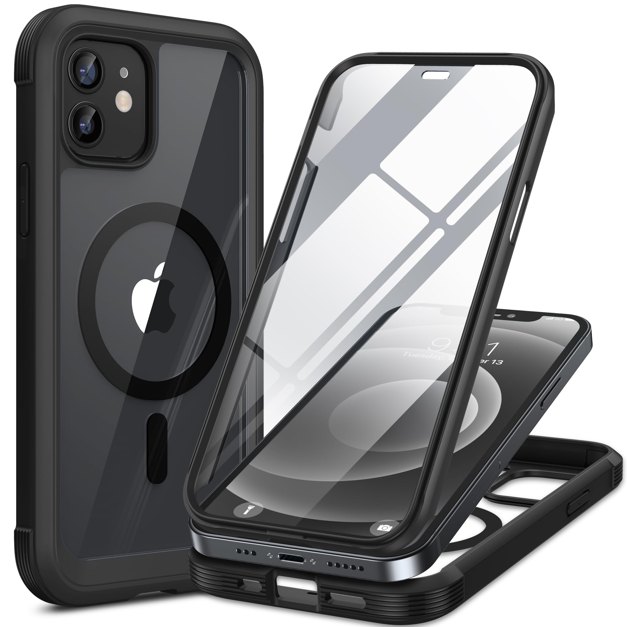 Miracase Magnetic for iPhone 12 mini Case, [360 Full-Body Protection & Complete Camera Guard], Drop & Scratch-Resistant, Shockproof, Stylish Clear iPhone Case, iPhone 12 mini Cover, Black