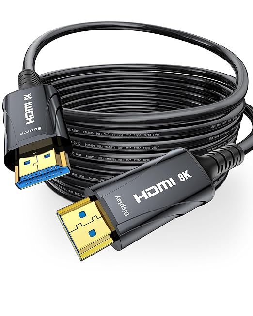 Fiber Optic HDMI Cable 65FT/20M Long - 8K 48Gbps High Speed HDMI Cord/CL2/8K 60Hz/4K 120Hz,HDCP 2.2&2.3,HDR10 - Compatible with HDTV/Monitor/Projector