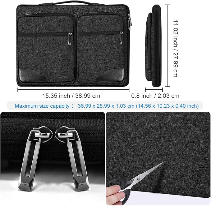 Hseok Laptop Case 15 15.6 16 inch Sleeve with Handle and Hidden Strap,Compatible with MacBook Pro 15.4 16, 360° Protective PC Briefcase with 4 Pockets for Laptop Accessory,Easy to Carrying,Carbon
