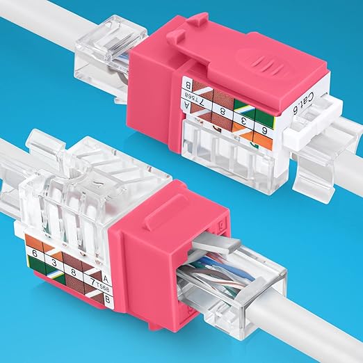 Everest 45° Angled RJ45 Cat6 Keystone Jacks 50-Pack in Pink - Slim Profile Female RJ45 Connectors - Cat 6 Keystone Jack - Compatible with 45° Angled Speed Termination Tool - 45Term (B0BL3GS7ZY)