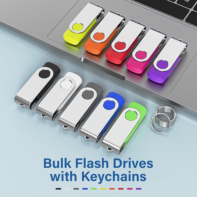 Flash Drives 2GB 10 Pack, USB 2.0 Thumb Drives with Keychains Memory Stick USB Drive Pendrive for PC Laptop Computer (Mixcolors)
