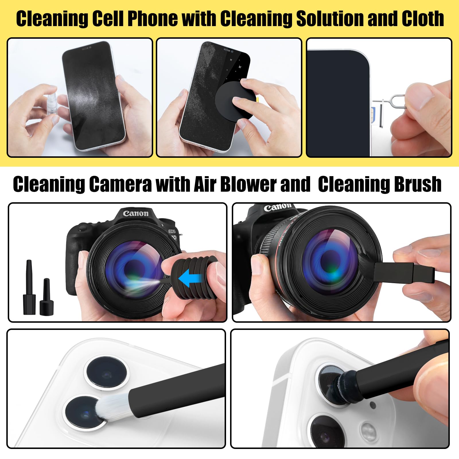 walrfid Laptop Phone Screen Cleaner Kit, Computer Keyboard Brush Cleaning Spray for iPhone AirPods MacBook iPad, 20-in-1 Electronic Device Clean Tool for Camera Earbud Car Screens (Black)