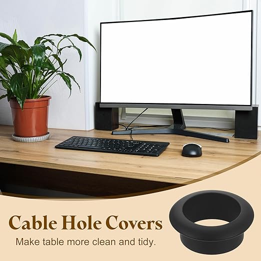 uxcell Desk Grommet, 1" (25mm) Zinc Alloy Cable Hole Cover Wire Cord Organizer with Marked Cable Ties for Home Office Desktop Wire, Black