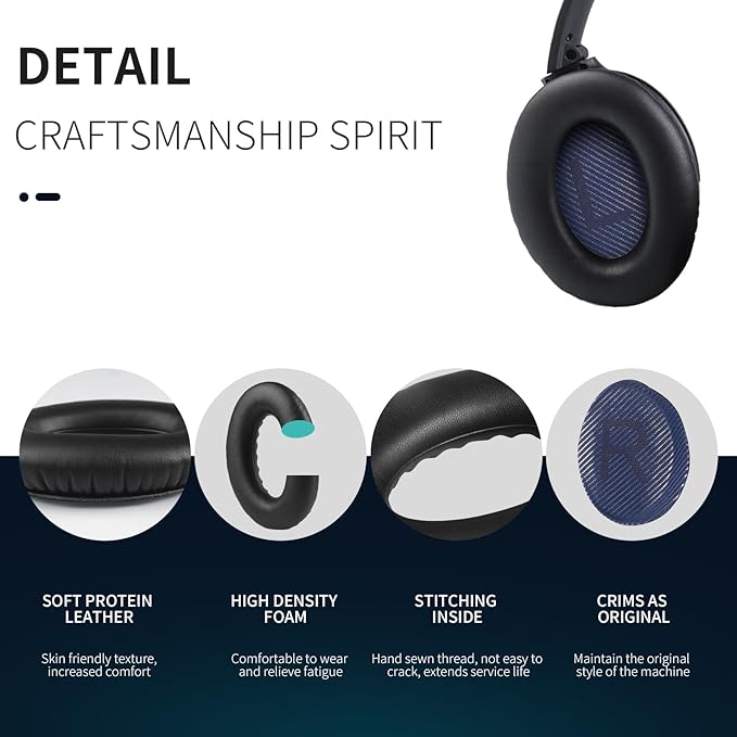 Ear Pads for Bose QC35: Durable Comfortable Noise Cancellation Replacement Cushion Earpads for Bose Quitecomfort 35 QC35 QC35 ii Headphones with Good Audio Quality