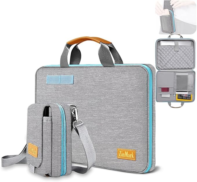 Laptop Case 15.6 Inch Briefcase Military-Grade Protection with Detachable Belt Bag, Compatible All Model of 15-16 Inch MacBook Pro and Most Popular 15.6 Inch Notebooks Chromebooks (Gray&Blue)