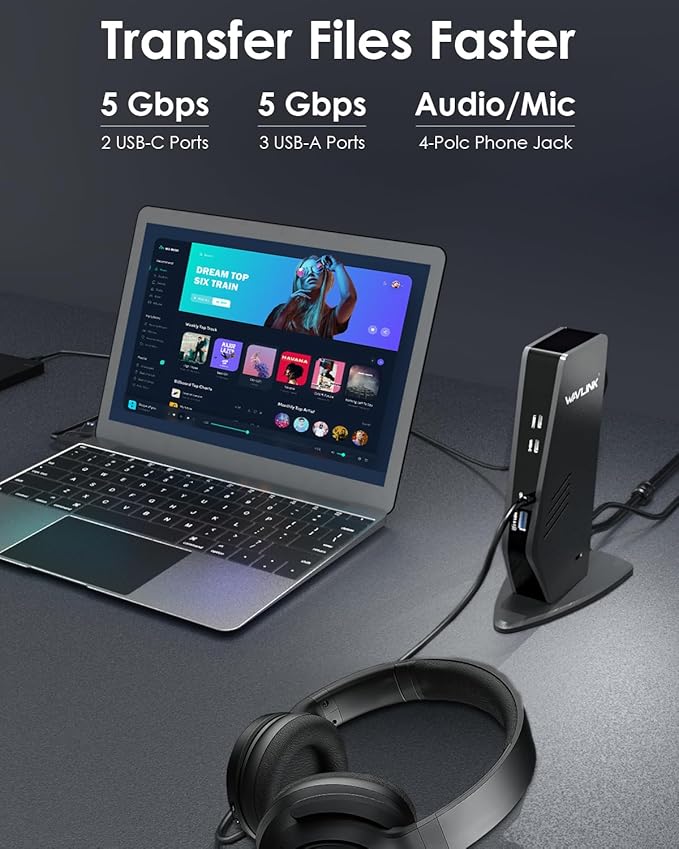 WAVLINK USB C Docking Station Dual Monitor, Dual 5K/4K@60Hz Displaylink Docking Station for M1/M2/M3/M4 Mac or Windows, 13-in-1 Laptop Dock with 2X HDMI, 2X DP, 130WPD, Gigabit Ethernet, 5X USB, Audio