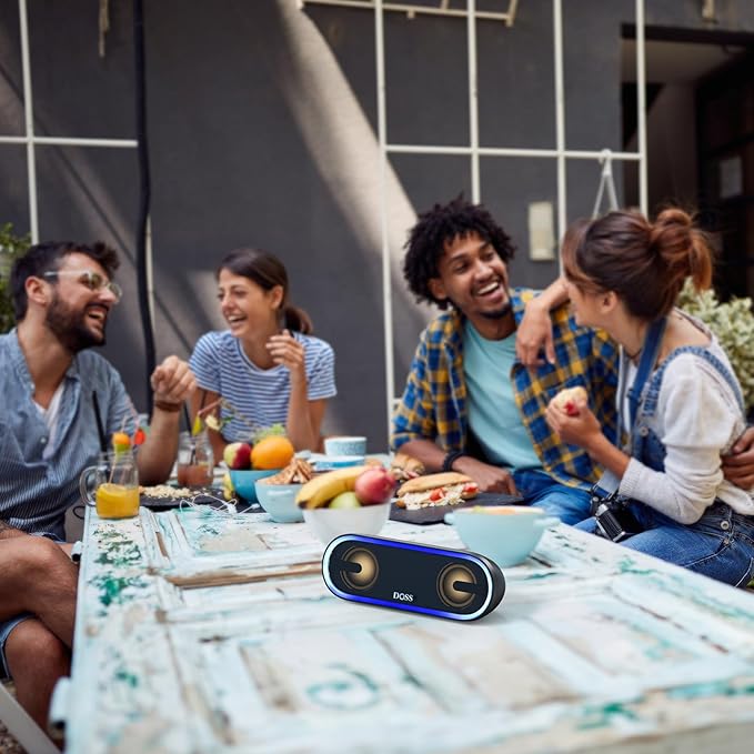 DOSS SoundBox Pro+ P300 Bluetooth Speaker with 40W Stereo Sound, Extra Bass, IPX6 Waterproof, TWS Pairing, Diverse Lights Show, 20H Playtime, Portable for Party, Camping, Beach - Purple