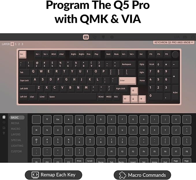 Keychron Q5 Pro QMK/VIA Wireless Custom Mechanical Keyboard, 96% Layout with Programmable Knob, KSA Double-Shot PBT Keycaps with Hot-swappable K Pro Red Switch for Mac Windows Linux - Gray