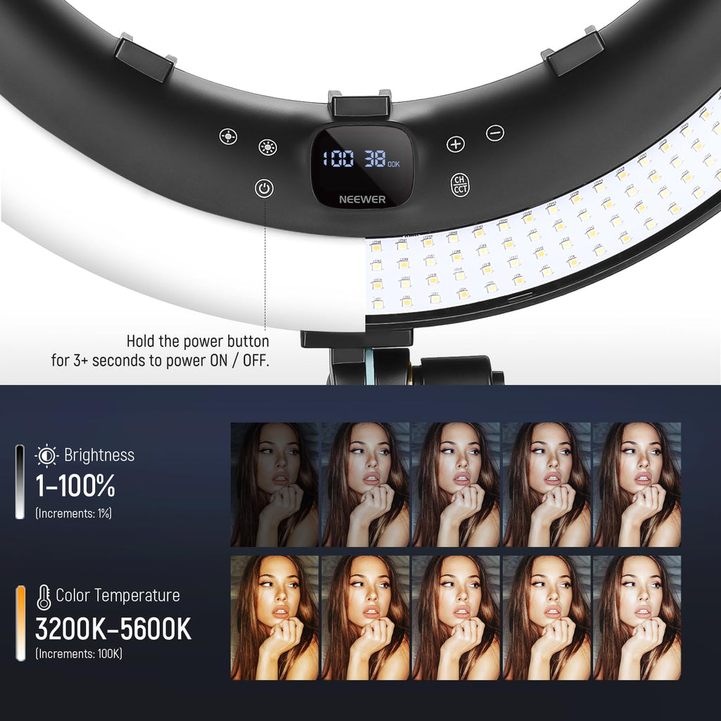 NEEWER 19 inch Ring Light with Stand, 3 Phone Holders and Mini Ball Head, Upgraded 2.4G & Touch Control, Smooth Dimming at 1%, 3200K-5600K for Selfie TikTok Live Streaming Video Recording Zoom, RP19H