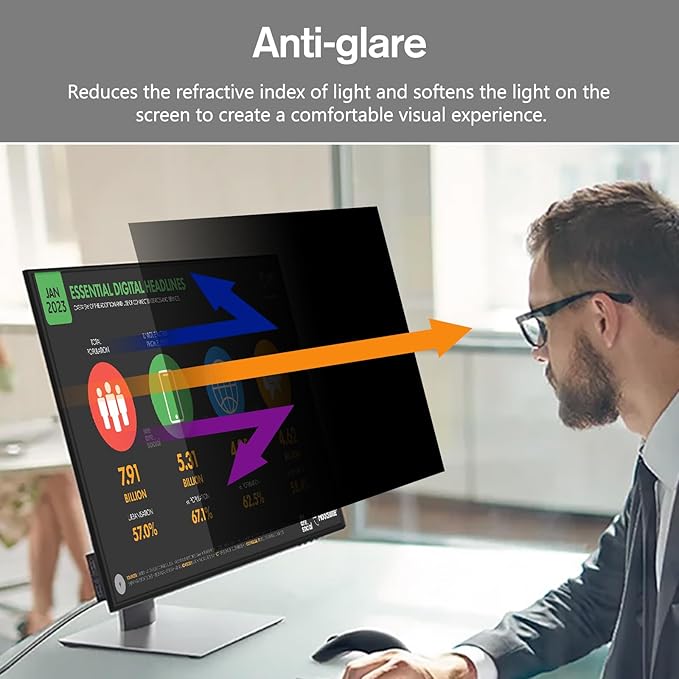 BERSEM 27 inch Removable Computer Privacy Screen Filter for 16:9 Ratio Monitor, Anti-Spy, Anti-Glare, Anti-Scratch, UV-Blocking