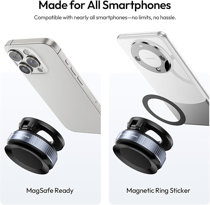ULANZI SK-25 Car Phone Holder for Magsafe, Vacuum Suction Cup Magnetic Phone Mount, 360° Adjustable Phone MagMount for Car/Ceramic Tile/Gym/Mirror, Load up to 1kg, Magnetic Force ≥14N（Black）