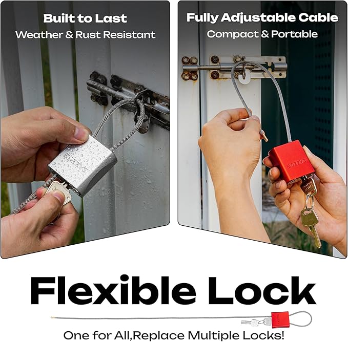 Cable Lock with 3 Keys | L 6.56ft(2m),D 1/6in(4mm) Adjustable Steel Cable Padlock | Aluminum Locks for Bikes, Gate, Lockers & Outdoor Gear | Weatherproof & Red