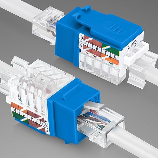 Everest 45° Angled RJ45 Cat6A Keystone Jacks 10-Pack in Blue - Slim Profile Female RJ45 Connectors - Cat 6A Keystone Jack - Compatible with 45° Angled Speed Termination Tool - 45Term (B0BL3GS7ZY)