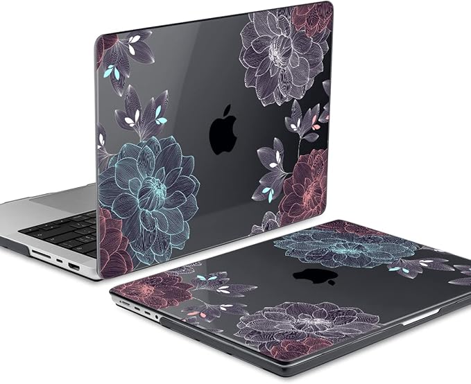 DONGKE for M4 MacBook Pro 16 Inch Case 2024 2023 2021 A3403 A3186 M3 A2991 M2 A2780 M1 A2485 Pro/Max Chip, Plastic Hard Shell Case & Keyboard Cover for Mac Pro 16 with Touch ID, Dahlia Flowers