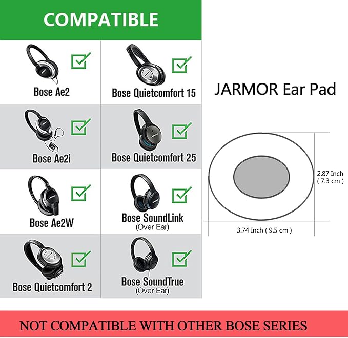QC15 Replacement Ear Pads Kit, Ear Cushion for Bose QuietComfort 2, Quiet Comfort 15, QC 25, QuietComfort 35, Ae2, Ae2i, Ae2w, Sound True, Sound Link (Around-Ear Only) Headphones – Black