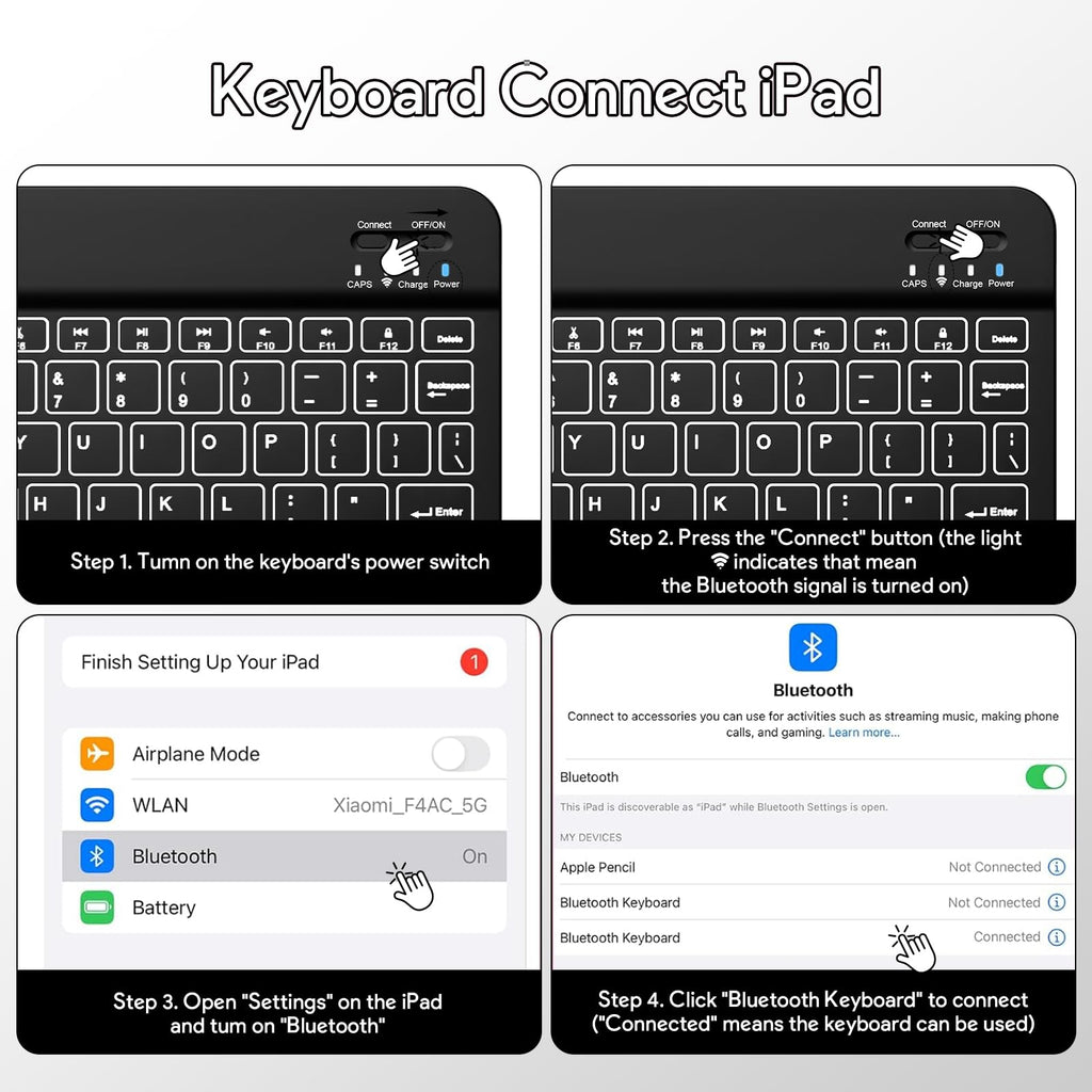 YBING for iPad A16 Case with Keyboard 11th &10th Generation, 360 Rotation Magnetic Cover with 7-Color Backlit Wireless Detachable Keypad with Pencil Holder for iPad 11th 2025/10 Gen 10.9" 2022 (Black)
