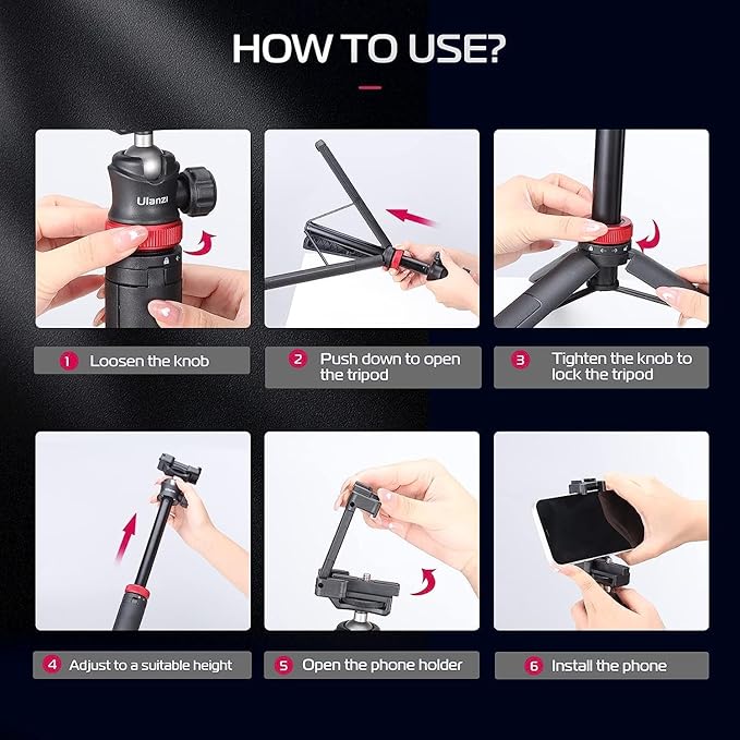 ULANZI MT-44 Extendable Phone Tripod, 59" Selfie Stick Vlog Stand with 2 in 1 Phone Clip, 360° Ball Head Camera Tripod for iPhone Sony Canon DJI Osmo Action Camera, Lightweight for Travel