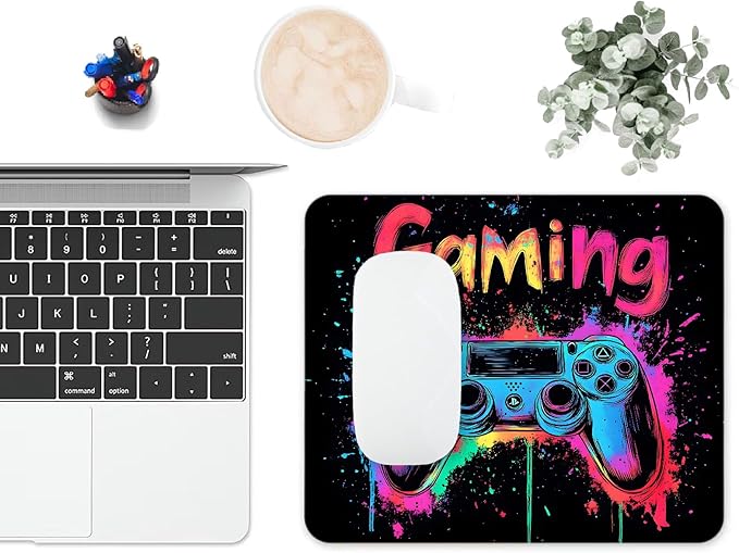 Mouse Pad, Cute Gaming Controller Mouse Pads for Desk, 9.5" x 7.9" Non-Slip Rubber Base Computer Mousepad with Women, Portable Square Design for Wireless Mouse and Pad Laptop Office & Travel