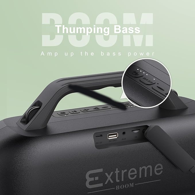 DOSS Extreme Boom Outdoor Bluetooth Speaker with 60W Mighty Sound, Deep Bass, 30H Playtime,10400mAh Power Bank, BT 5.3, IPX6 Waterproof, Portable Strap for Camping, Pool, Beach, Garage, Work