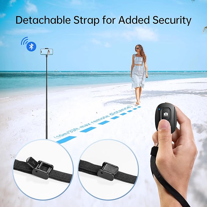 ATUMTEK Camera Remote Shutter for iPhone and Android Smartphones (2 Pack), Wireless Phone Remote Control Selfie Button for Photos and Videos (Bluetooth 5.2), Wrist Strap Included, Black