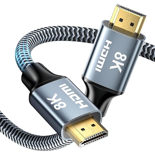 8K HDMI Cable 30 ft, 48Gbps High Speed HDMI 2.1 Cable, Braided HDMI Cable 2.1 8K 60Hz 4K 120Hz Support for HDR eARC HDCP 2.2/2.3, HDMI Cord Compatible with HDTV, Laptop, Monitor, PC