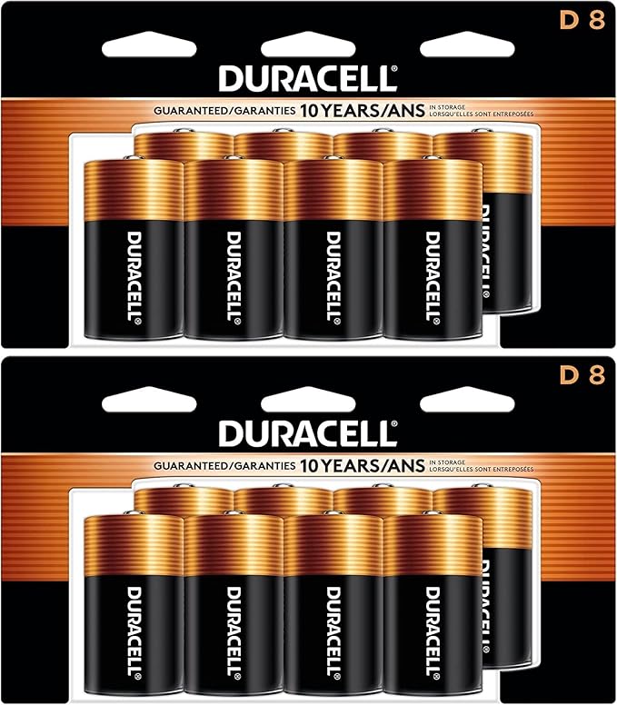 Duracell - CopperTop D Alkaline Batteries with recloseable Package - Long Lasting, All-Purpose D Battery for Household and Business - 8 Count (Pack of 2)