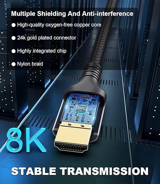 Certified 10K 8K HDMI 2.1 Cable 16.4 FT, 48Gbps Ultra High Speed HDMI Cable with Ethernet 4K 240Hz 165Hz 144Hz 120Hz 8K60Hz eARC HDCP2.3 HDR10+ PC Laptop TV Monitor Projector