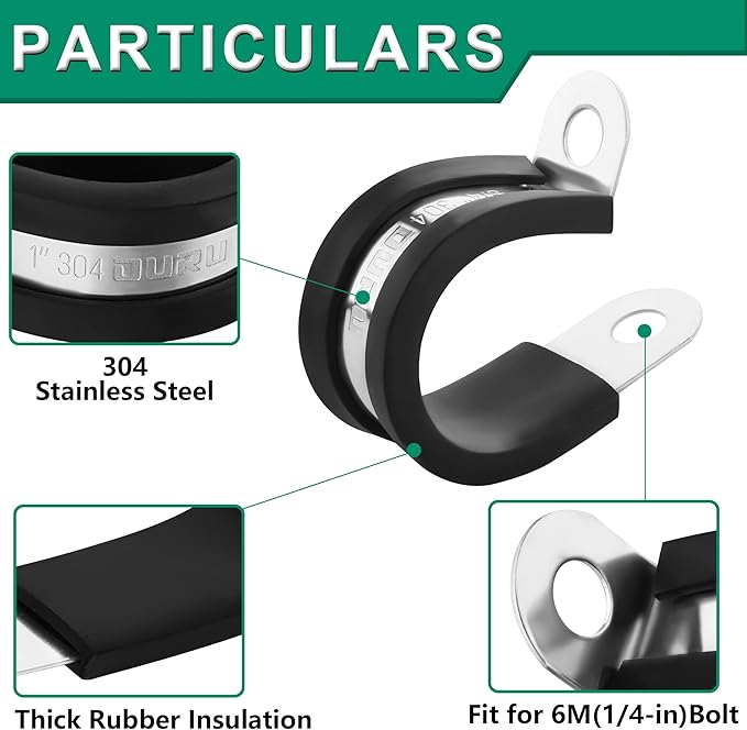 15pcs 1-1/2 Inch Stainless Steel Cable Clamps,Rubber Coated Cushioned Insulated Cable Clamp,Automotive Cable Wire Clamps,Pipe Clamps,Metal Clamp for Tube,Lines,Wire Cord Installation(Black,38mm)