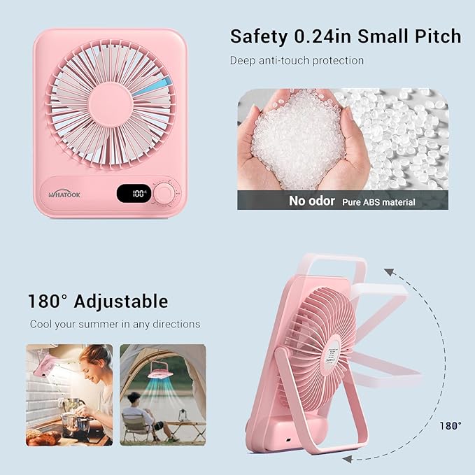WHATOOK Small Desk Fan Personal Fans: 5000mah 25 Hours Battery Office Quiet Mini Desktop Fan Portable Rechargeable Travel Essentials