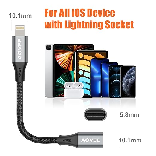 AGVEE 2 Pack 1ft Lightning Extension Cable, Braided Female to Male Extender Full Function Cord Compatible with iPhone iPad, Data Sync Video Audio & Charging Connector Adapter, Dark Gray