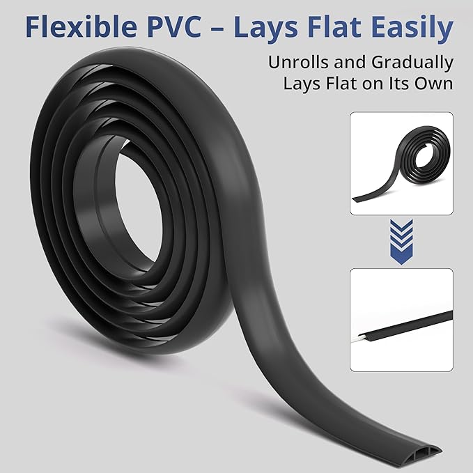 ZhiYo 10ft Cord Covers for Wires on Floor, Cord Hider Floor Hide Extension Cords, Soft PVC Cable Cover Cable Protector, Cable Cavity W0.62in H0.31in, Smoked Brown Wood