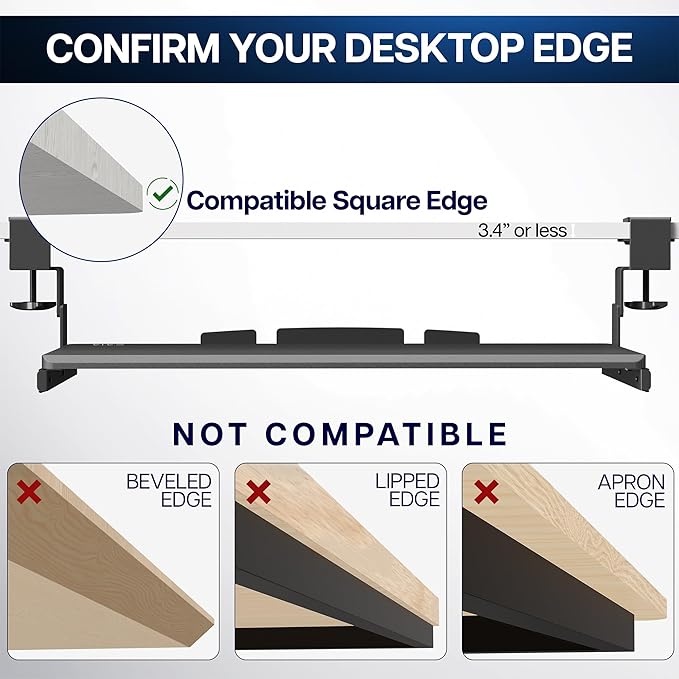 VIVO Large Height Adjustable Under Desk Keyboard Tray, C-clamp Mount System, 27 (33 Including Clamps) x 11 inch Slide-Out Platform Computer Drawer for Typing, White, MOUNT-KB05HW