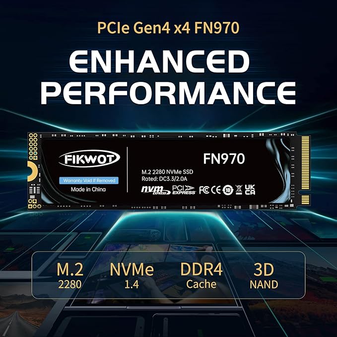 FN970 1TB M.2 2280 PCIe Gen4 x4 NVMe 1.4 Internal Solid State Drive with Heatsink - Speeds up to 7,400MB/s, Configure DRAM Cache, Compatible PS5 Internal SSD
