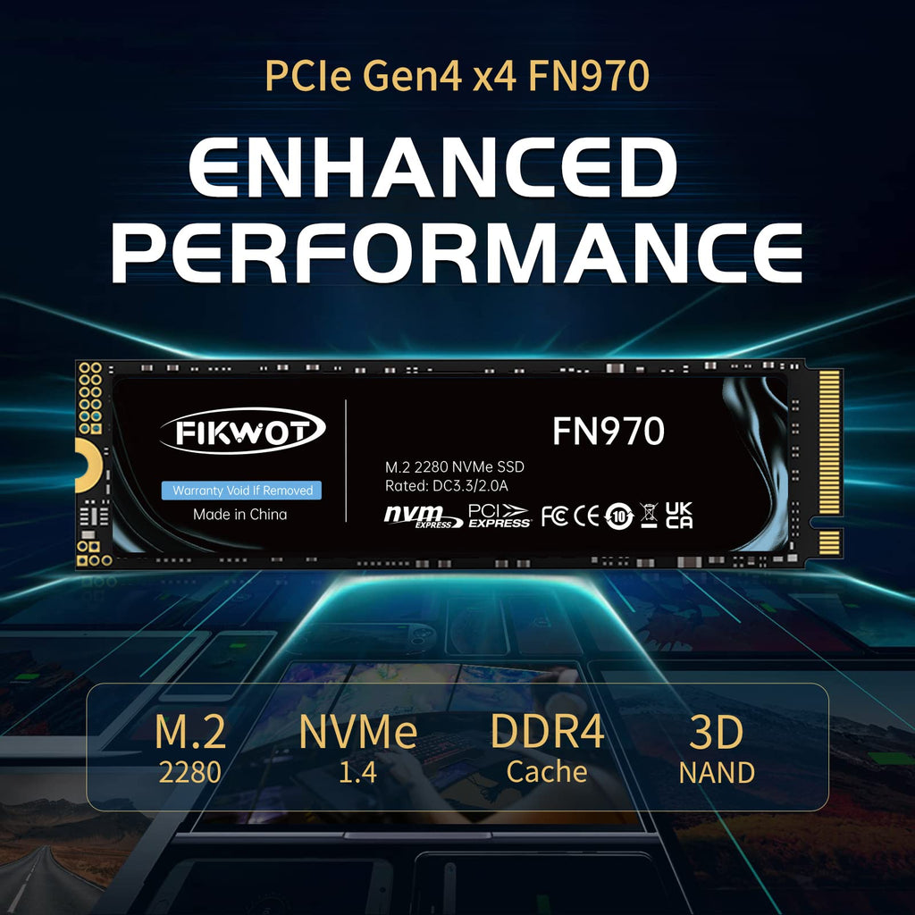 Fikwot FN970 1TB M.2 2280 PCIe Gen4 x4 NVMe 1.4 Internal Solid State Drive with Heatsink - Speeds up to 7,400MB/s, Configure DRAM Cache, Internal SSD