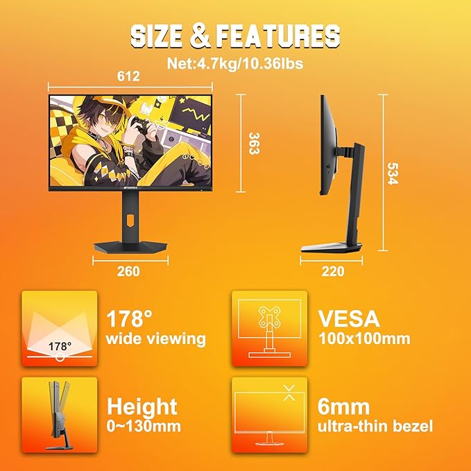SANSUI 27 inch WQHD 2560x1440 300Hz 240Hz Gaming Monitor, FastIPS 1ms Computer Monitor, FreeSync Premium|Brightness 400Nits| 130% sRGB | 10Bits | HDR | ErgoStand | VESA Mount |2×DP 1.4 & 2×HDMI 2.1