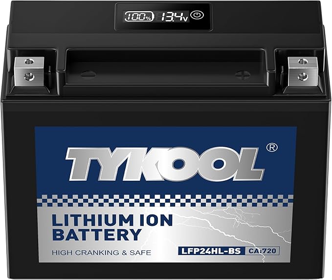 YTX24HL-BS High Performance Lithium LiFePO4 Motorcycle Battery, 720CCA,16Ah,2X Cranking Power,5X Service Life, Digital Readout,Competible for ATV,Motorcycle,Snowmobile, riding lawn Mower