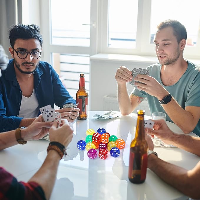 18 Pcs Casino Theme Party Dice Large Opaque Jumbo Acrylic D6 Dice for Casino, Craps, Table Games and Board Games(19 mm,Vivid Color)