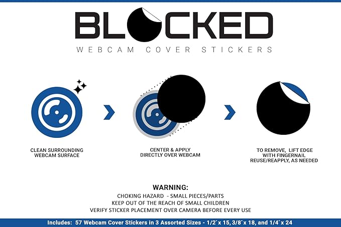 BLOCKED Stackable Webcam/Camera Vinyl Covers | 57 Low-Tack Restickable Webcam Sticker | 3-Sizes | Black 57-Pack Hearts (Muted Matte)