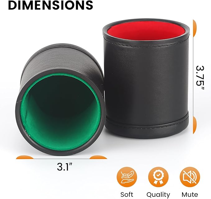 RERIVER 5 Pack PU Leather Dice Cups Velvet Felt-Lined Shaker Cups with 30 Dot Dice for Bar Party Yahtzee Farkle Dice Games