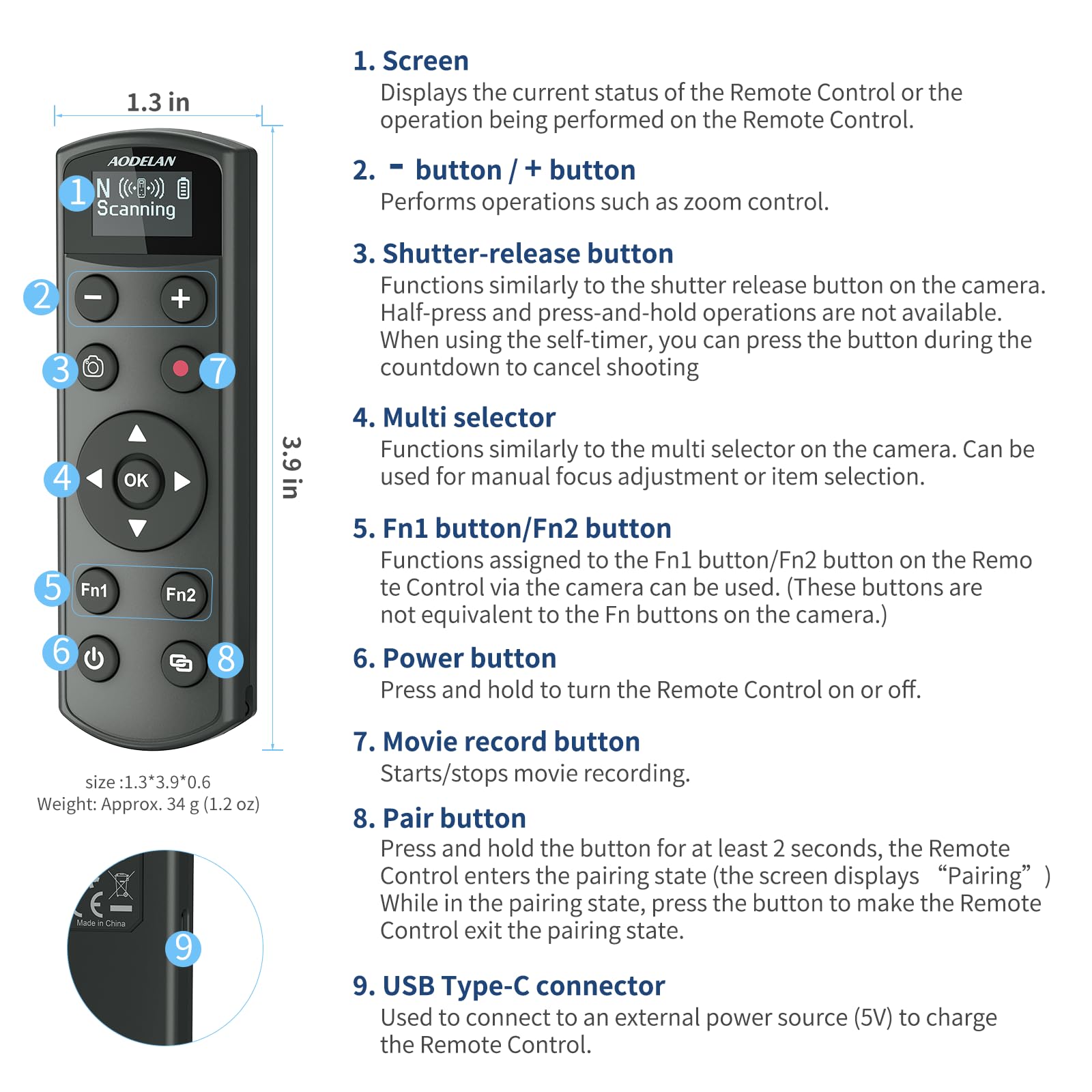 Rechargeable Shutter Release for Nikon Wireless Camera Remote Control