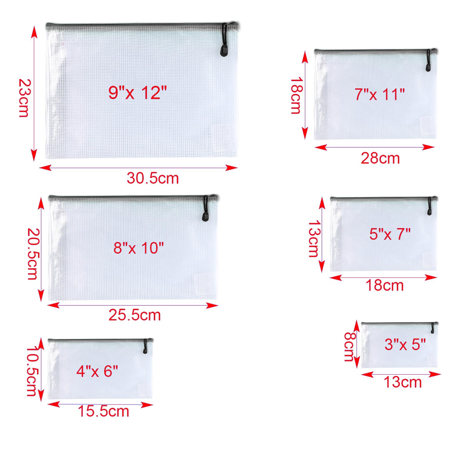 Oaimyy-24PCS-7 x 11" inches-Mesh Zipper Pouch, Plastic Zip File Folders Puzzle Bags for Organizing,for Office Supplies,Travel,Home Storage-Black
