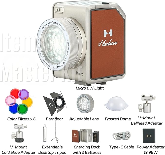 Harlowe Micro Portable Led Light for Camera 8W Bi-Color 2700K-6500K CRI/TLCI 96+ Small Camera Lighting Kit Mini Cube Fill Light for Photography and Video Recording Micro Master Kit