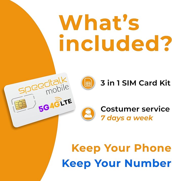 SpeedTalk Mobile Universal SIM Card Kit for 5G 4G LTE iOS Android Smart Phones | Talk Text Data | Triple Cut 3 in 1 Simcard - Standard Micro Nano | No Contract Cellphone Plan (1 GB)