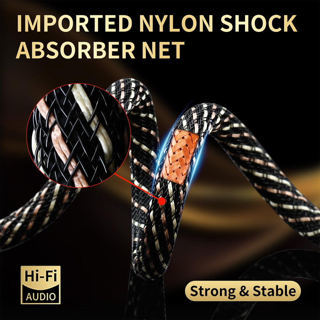 YYTCG Audiophile HiFi Audio Cable–3.5mm to 3.5mm,6N OFC Core,24K Gold-Plated Plugs,with Nylon Braid,AUX Cable,Compatible with Phone,MP4,Speakers,Amplifiers,TV(3.28ft/1m)