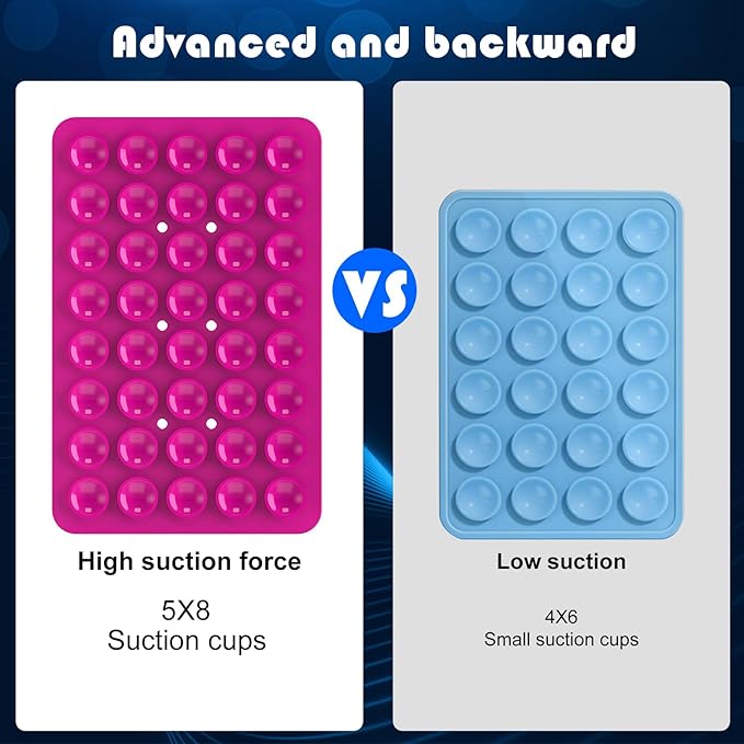 2PACK Silicone Double Sided Suction Phone Case Mount, Detachable Hands Free & Strong Grip Holder for Selfies & Videos, Compatible iPhone Android (Rose Red, 2Pack 40 Suction Cups)