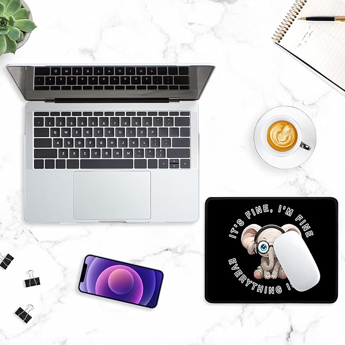 ITNRSIIET Mouse Pad with Stitched Edge Premium Textured Smooth Precise Operation Waterproof Washable Non-Slip Rubber Base Desktop Protection Mat, 10.2×8.3×0.12 inches, Pretty Fine Elephant
