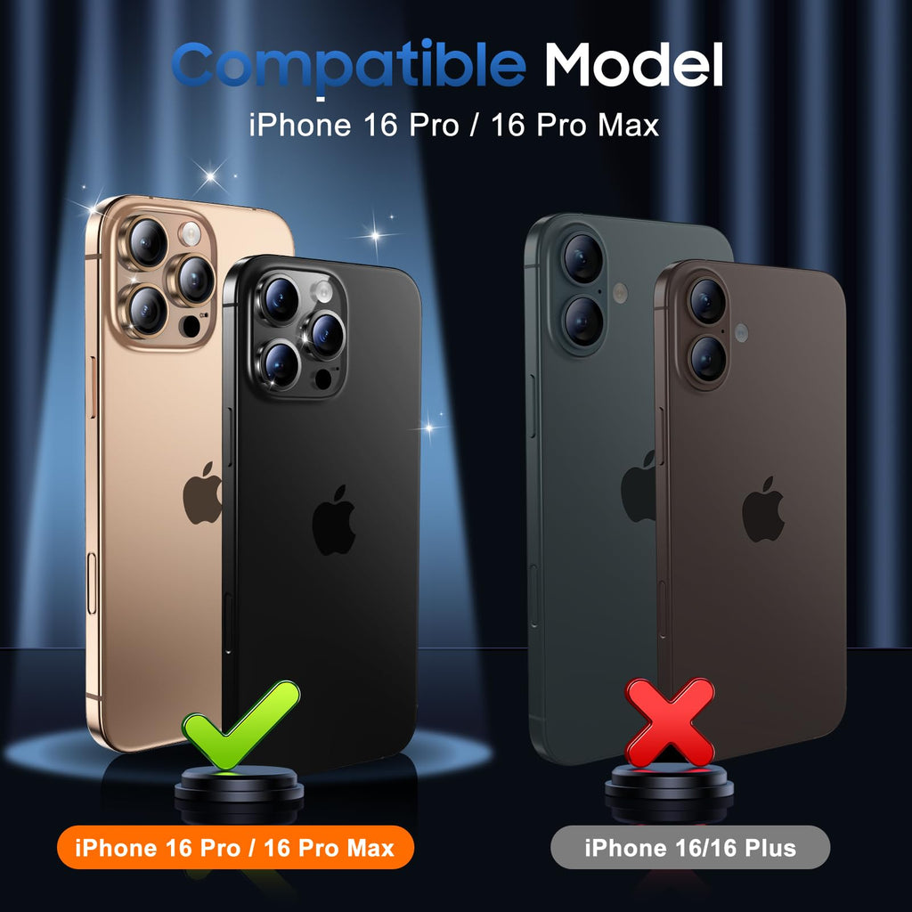 UniqueMe for 3 Pack iPhone 16 Pro/16 Pro Max Camera Lens Protector- Gold