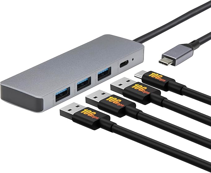 Amazon Basics USB 3.2/3.1 Gen 2 Hub Dock, 10Gbps, USB-C to 1xUSB-C / 3xUSB-A Works with Windows/Mac, Silver, Black
