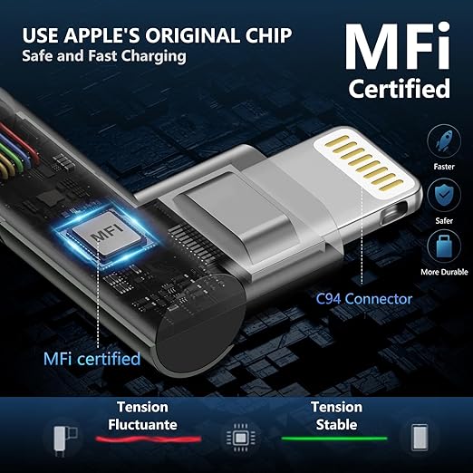 iPhone Charger 10FT,3Pack 90 Degree Charging Cable, [Apple MFi Certified] Long Lightning Cable Fast Charging Cord Compatible for iPhone 14/13/12/11/Pro/Max/Mini/X/Plus/8/7/6/5S/SE/Plus/iPad (10FT)